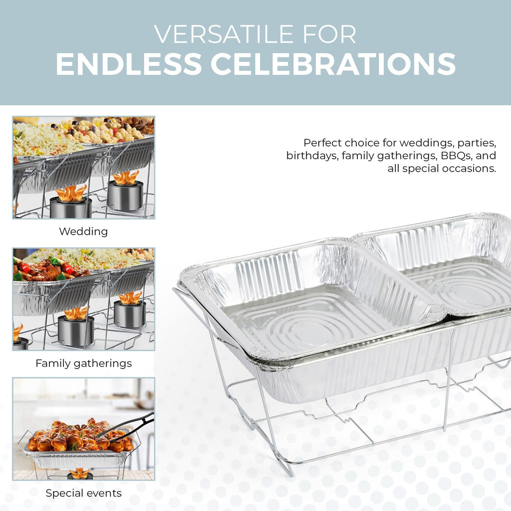 Large Full Size 33-Pcs Disposable Chaffing Buffet with-Covers, Utensils, Fuel Cans - Premium Chafing Dish Set for