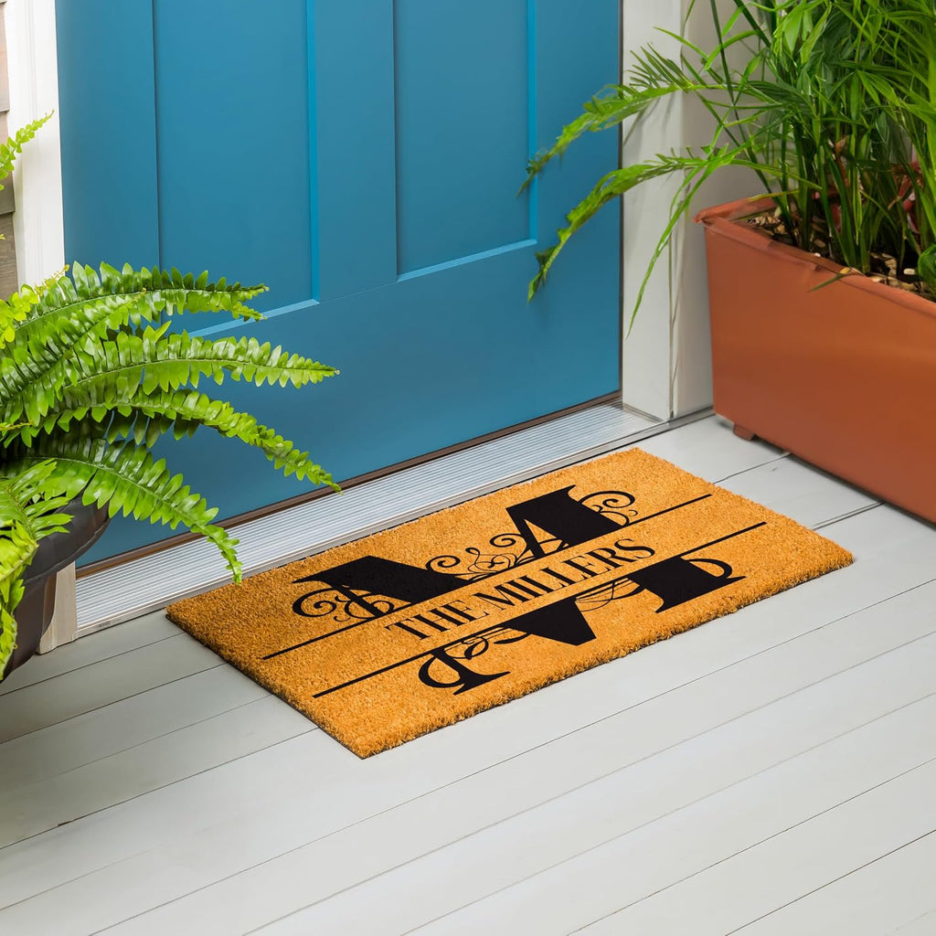 Flag Monogram Personalized Coir Doormat, 18x30 Inches Custom Name Door Mat, Front Door Welcome Mats with Rubber Back