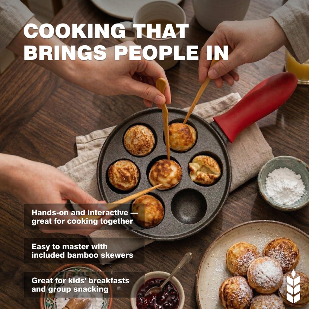 Cast Iron Aebleskiver Pan, Appam Paniyaram Pan, Pre-Seasoned 7.9 In