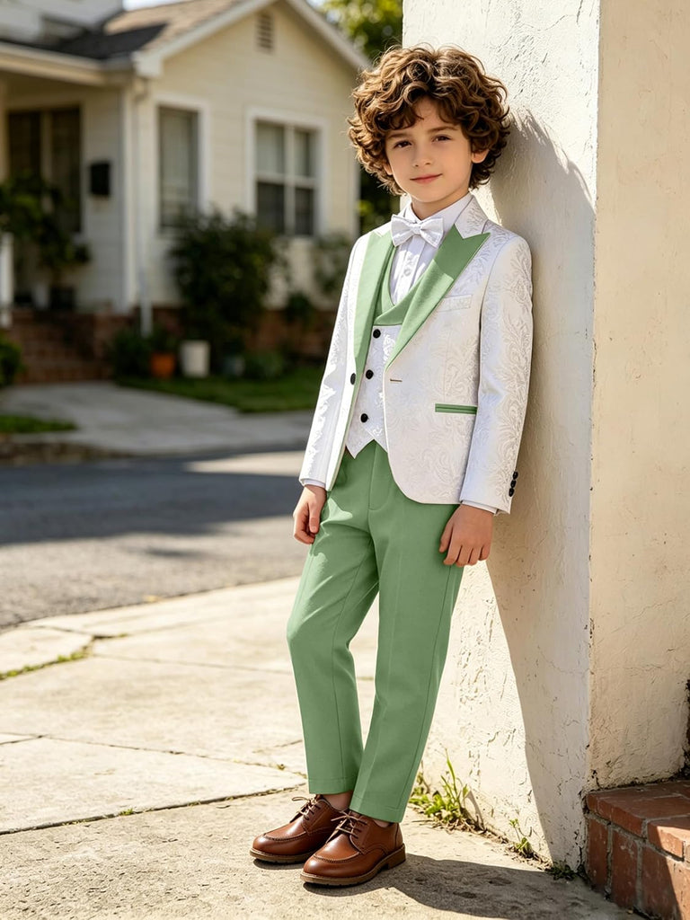 Suits for Boys Floral Jacquard Boys Tuxedo Suit 3 Piece Formal Dress