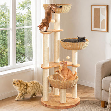 54" Modern Cat Tree Tower for Indoor Cats, Large & Multi-Cat Homes