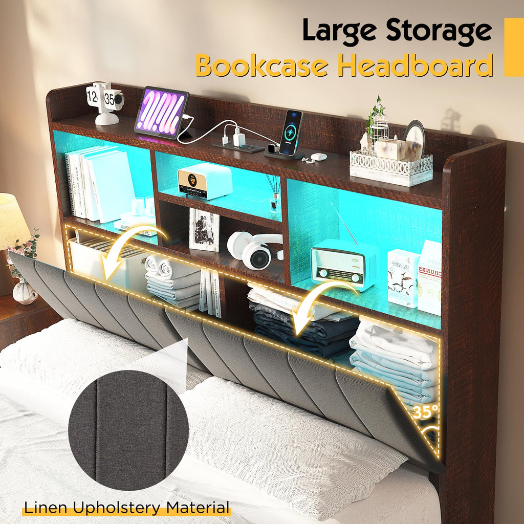 Barnwood LED Storage Bed with Charging Station & 51" Headboard