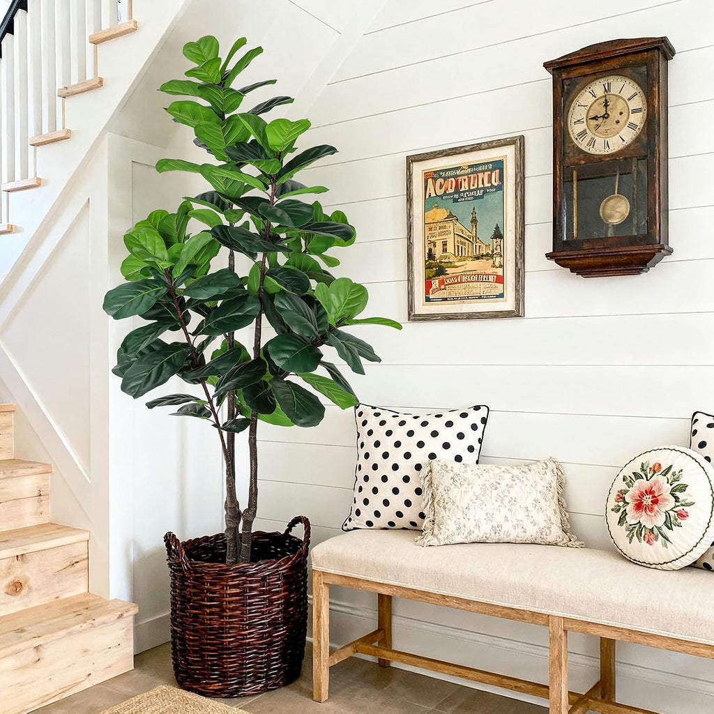 Fiddle Leaf Fig Tree Artificial Plants Indoor 6FT Faux Tree with Sturdy Pot