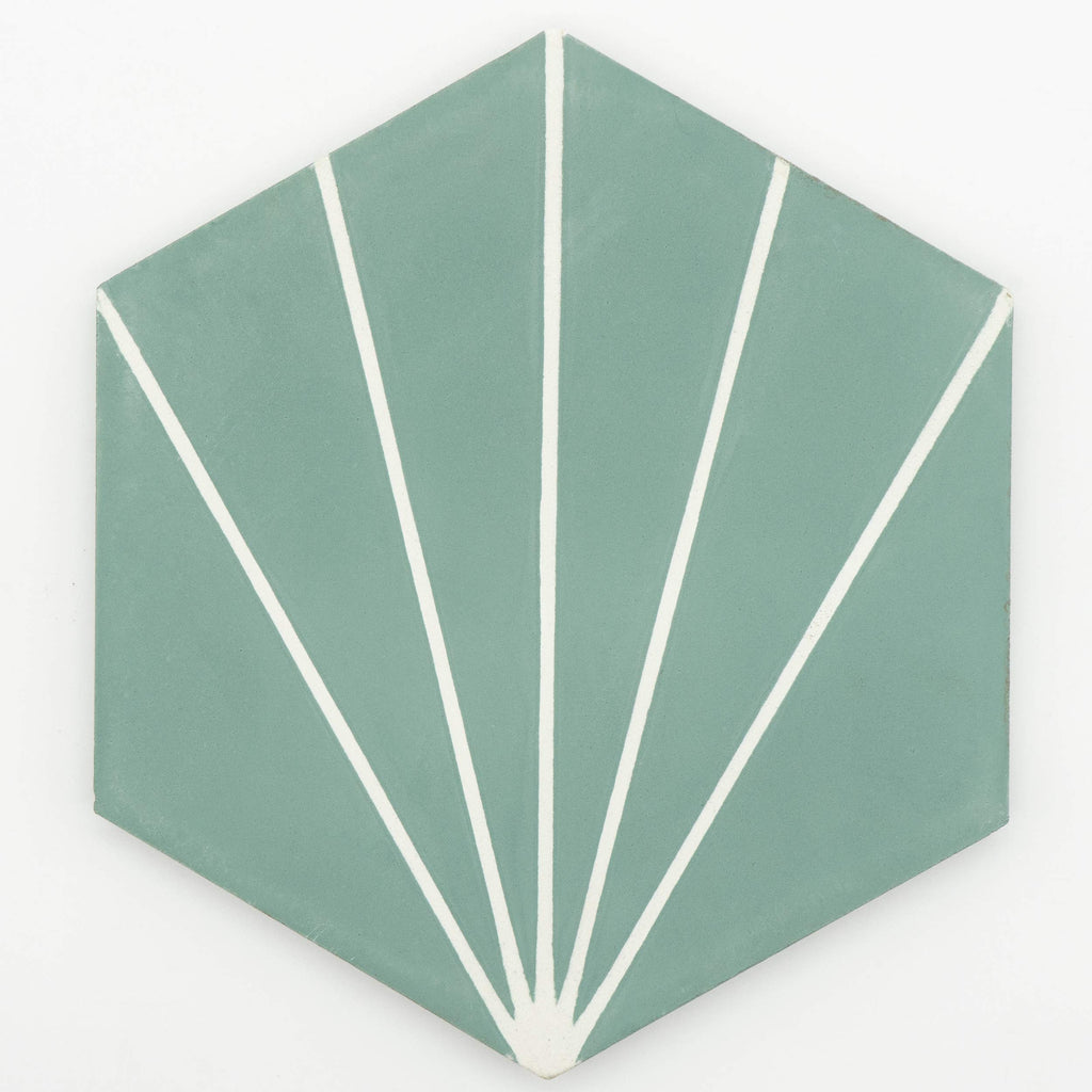 Menara Hexagon Handmade Cement Tiles, Pack of 12, Green and White Lines