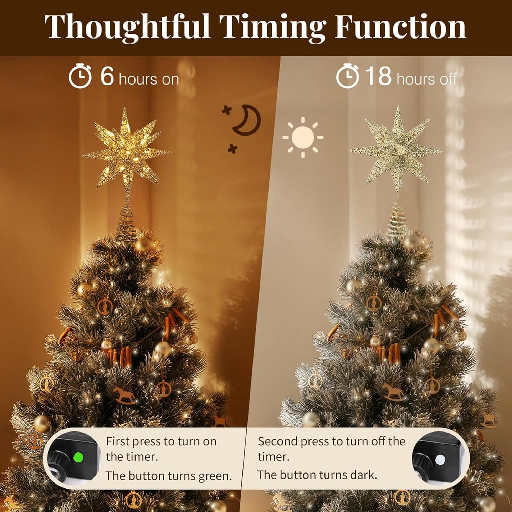 Christmas Tree Topper, Plug 3D Starburst Lighted Star Tree Topper