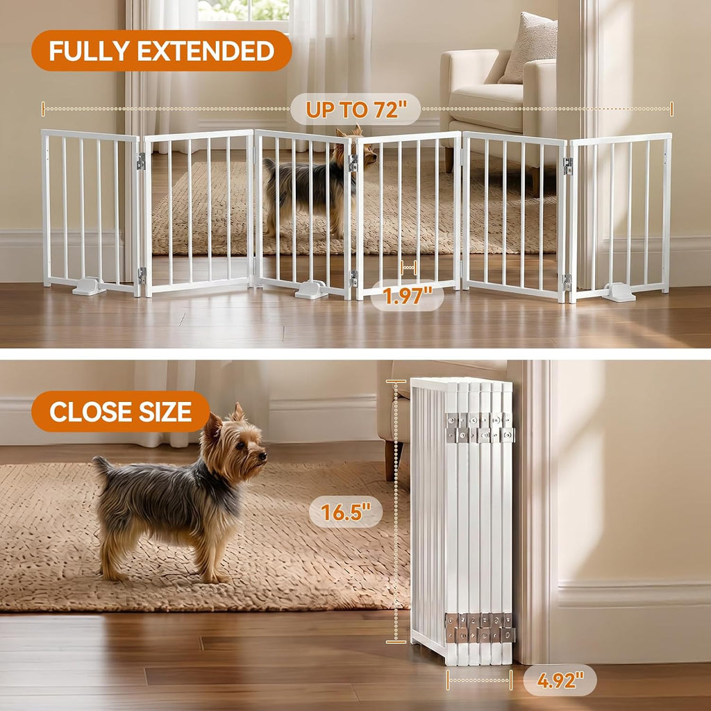 Small Dog Gate Indoor, Up to 72" W Freestanding Pet/Puppy Fence, White