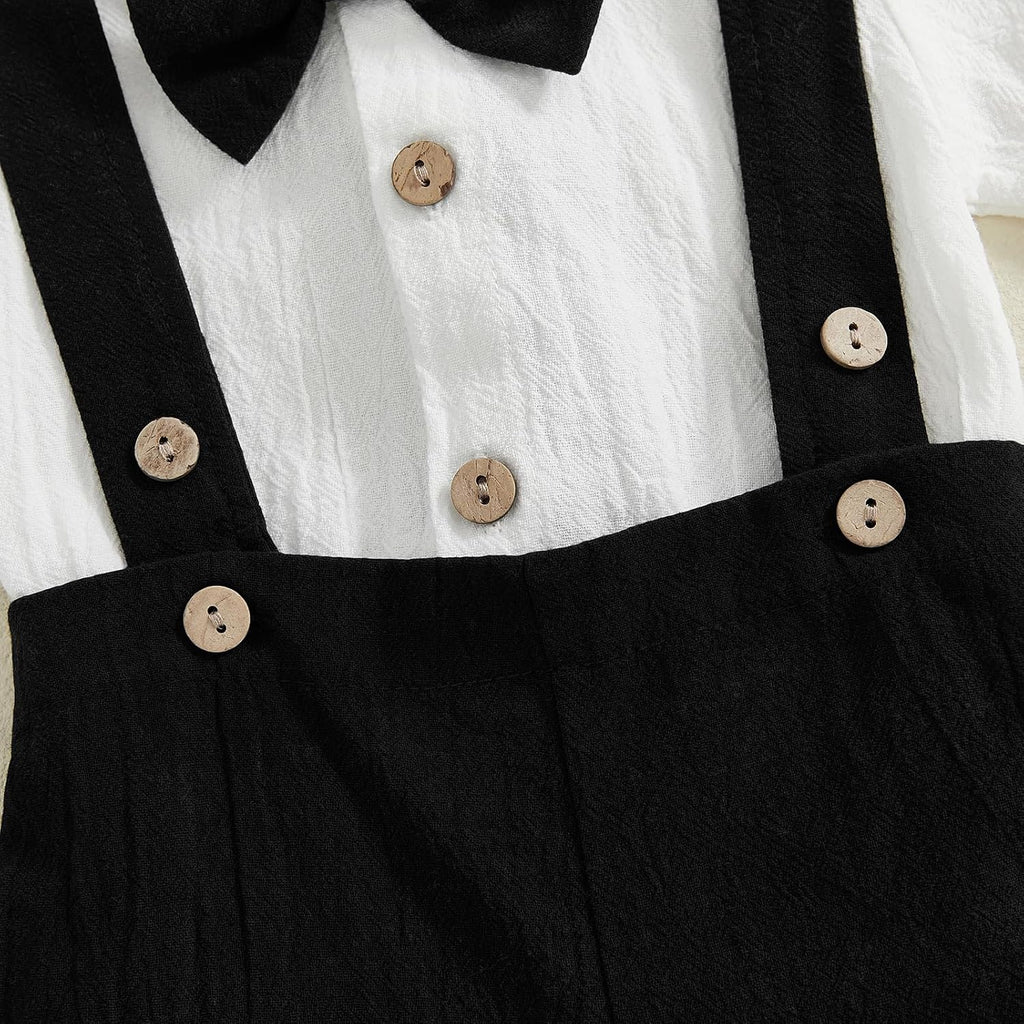 Newborn Baby Boy Gentleman Outfit Suit Short Sleeve Romper Suspender Shorts