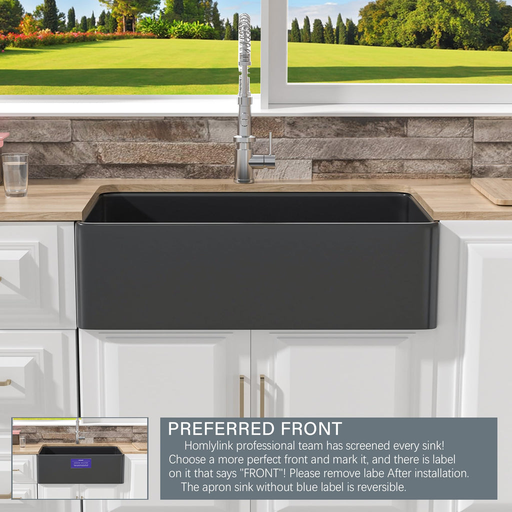 33" x 20" Fireclay Apron Front Farmhouse Sink Black