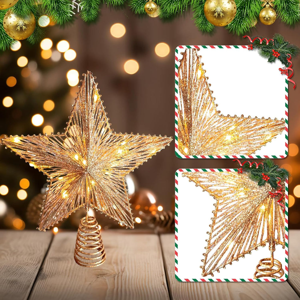 Christmas Tree Topper Gold Glitter Star for 6-8FT Christmas Trees