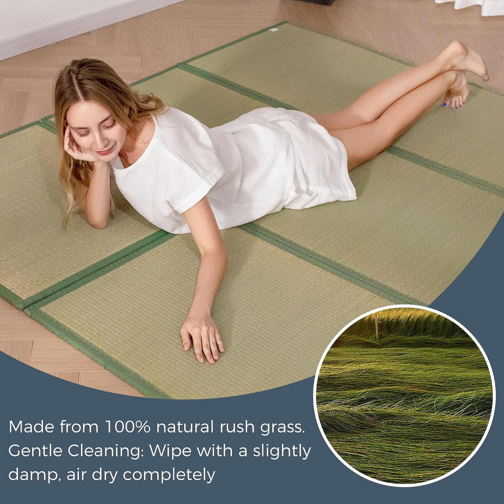 Japanese Tatami Mat, Rush Grass Portable Folding Mat 79"x60"x0.47"