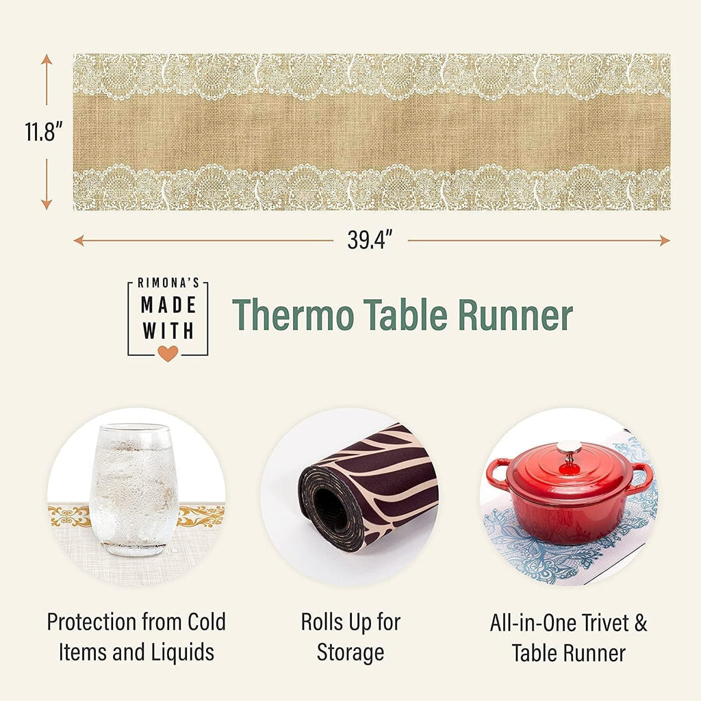Heat Resistant Table Runner Trivet Mat - White Golden Marble, 40"