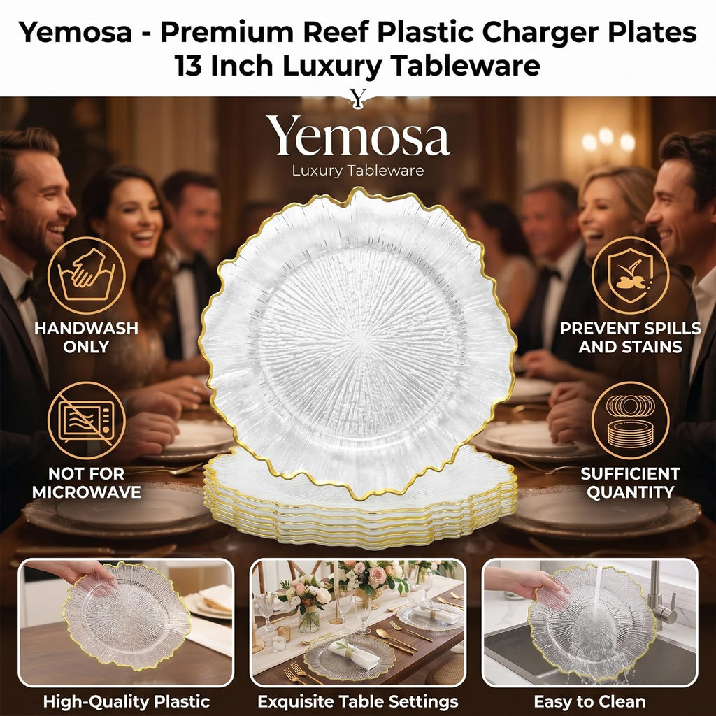 50Pack Clear Charger Plates, 13 inch Reef Chargers for Dinner Plates