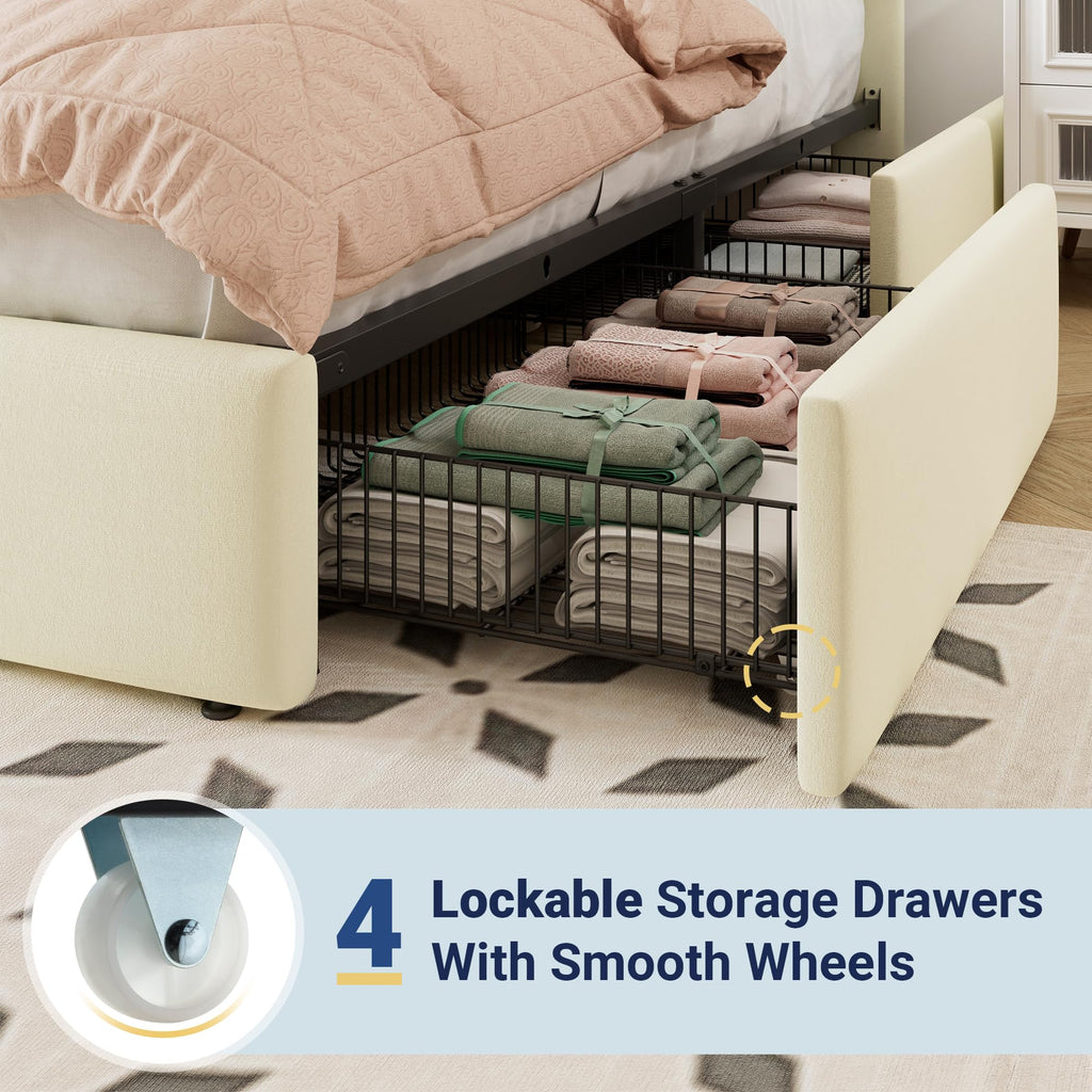 Full Size Storage Bed Frame, Vertical Channel Tufted Adjustable Headboard, Velvet Upholstered Platform Bed with 4