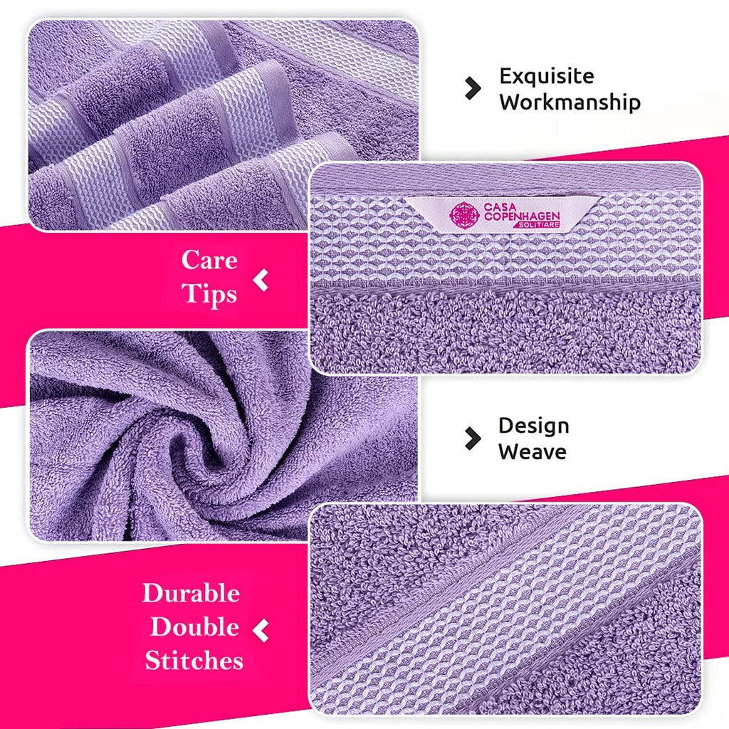 Solitaire 6Pcs 100% Egyptian Cotton Large Designer Towels Gift Set- Lavender - Pink, 2Bath 2Hand 2Washcloths, Bath