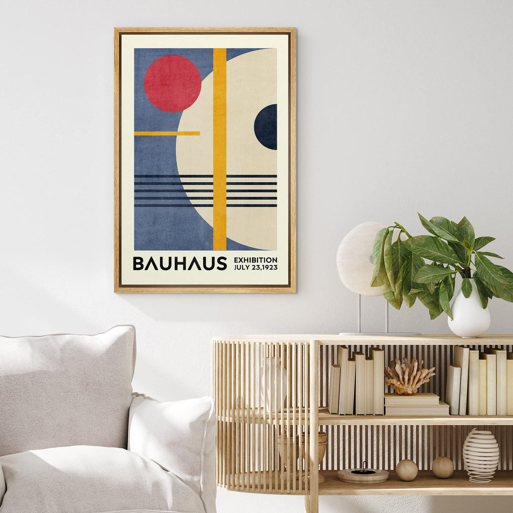 Framed Canvas Print Wall Art Red & Blue Bauhaus Geometric Display Abstract Shapes Illustrations Fine Art Mid-Century