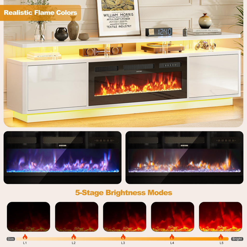 80" Fireplace TV Stand with Double LED Lights for TVs UP to 80", Electric Fireplace Entertainment Center with Storage