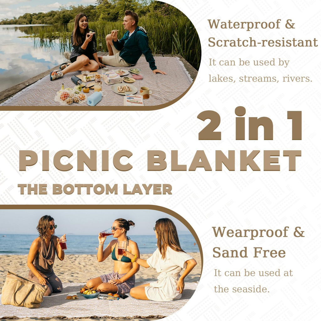 2 in 1 Extra Large 80"* 80" Rug Picnic Blankets Waterproof Outdoor Beach Blanket Foldable Camping Mat Supplies Europe