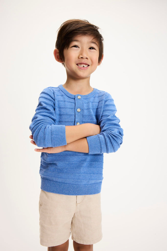 Boys,and Toddler Long Sleeve Linen Henley Shirt,Boy That's Blue