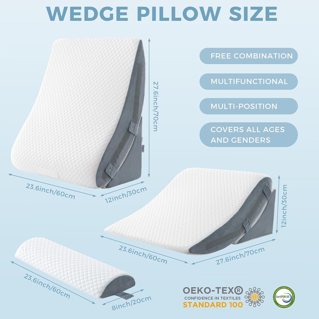 Orthopedic Bed Wedge Pillow Set Memory Foam Infinitely Adjustable Angles Triangle Pillow for Leg Knee Support Sleep