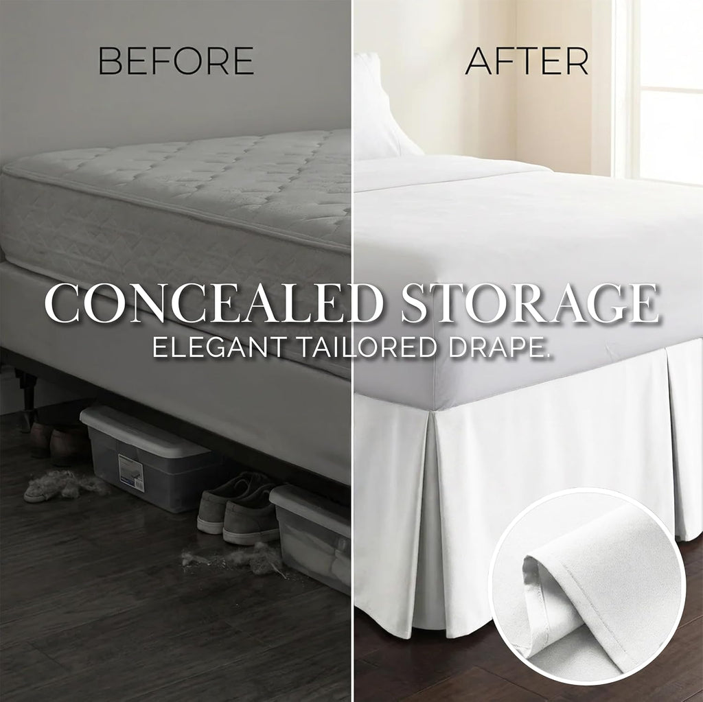 Queen Bed Skirt 14 Inch Drop, Pleated Dust Ruffle for Bed Skirting Queen Size - Platform Cover, Split Corners