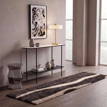 Florida Shag Collection Runner Rug - 2'3" x 7', Dark Brown & Beige, Stripe Design, Non-Shedding & Easy Care, 1.2-inch