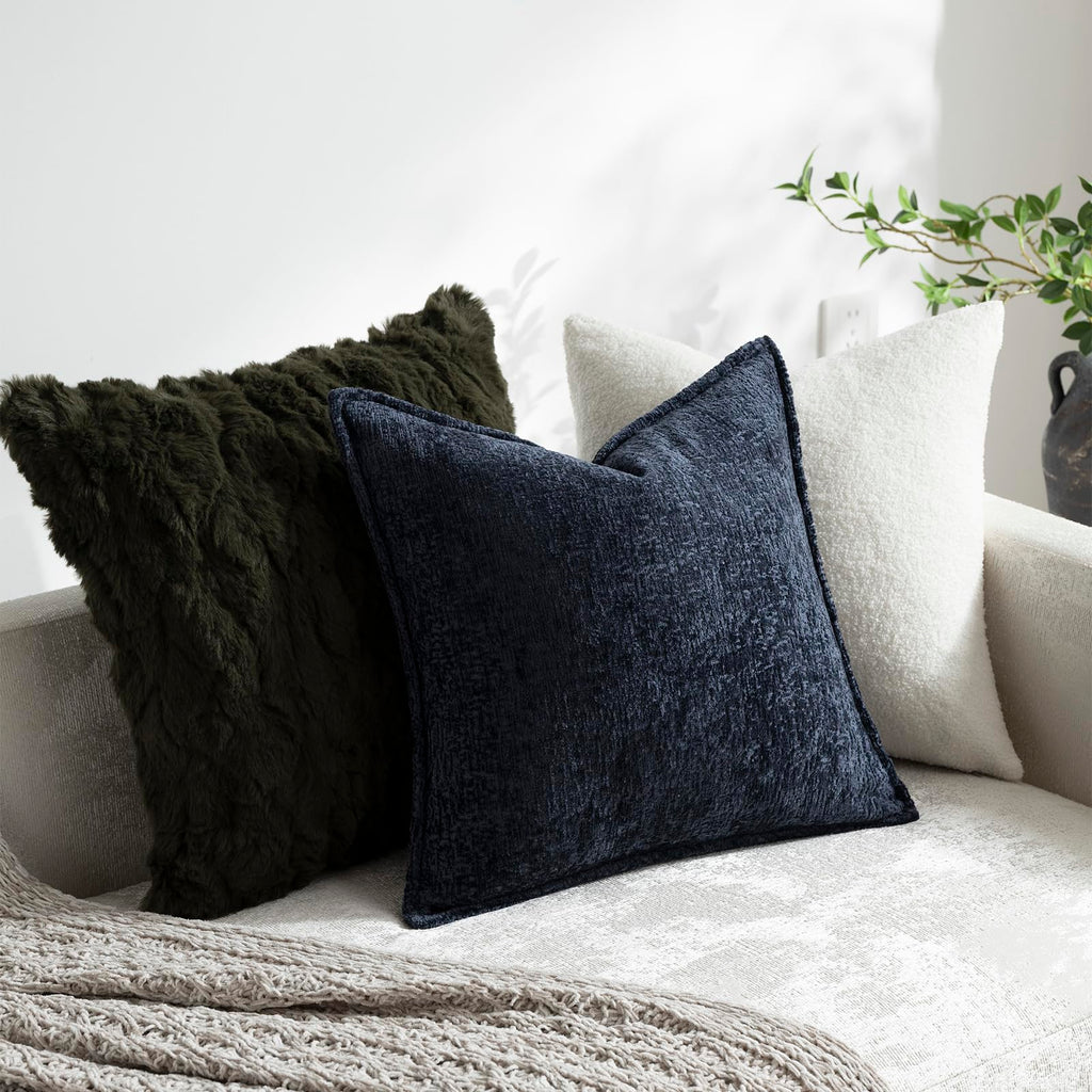 Pack of 2 Navy Euro Shams Pillow Covers 26x26 Cozy Soft Chenille Decorative Throw Pillow Covers Accent Vintage Square