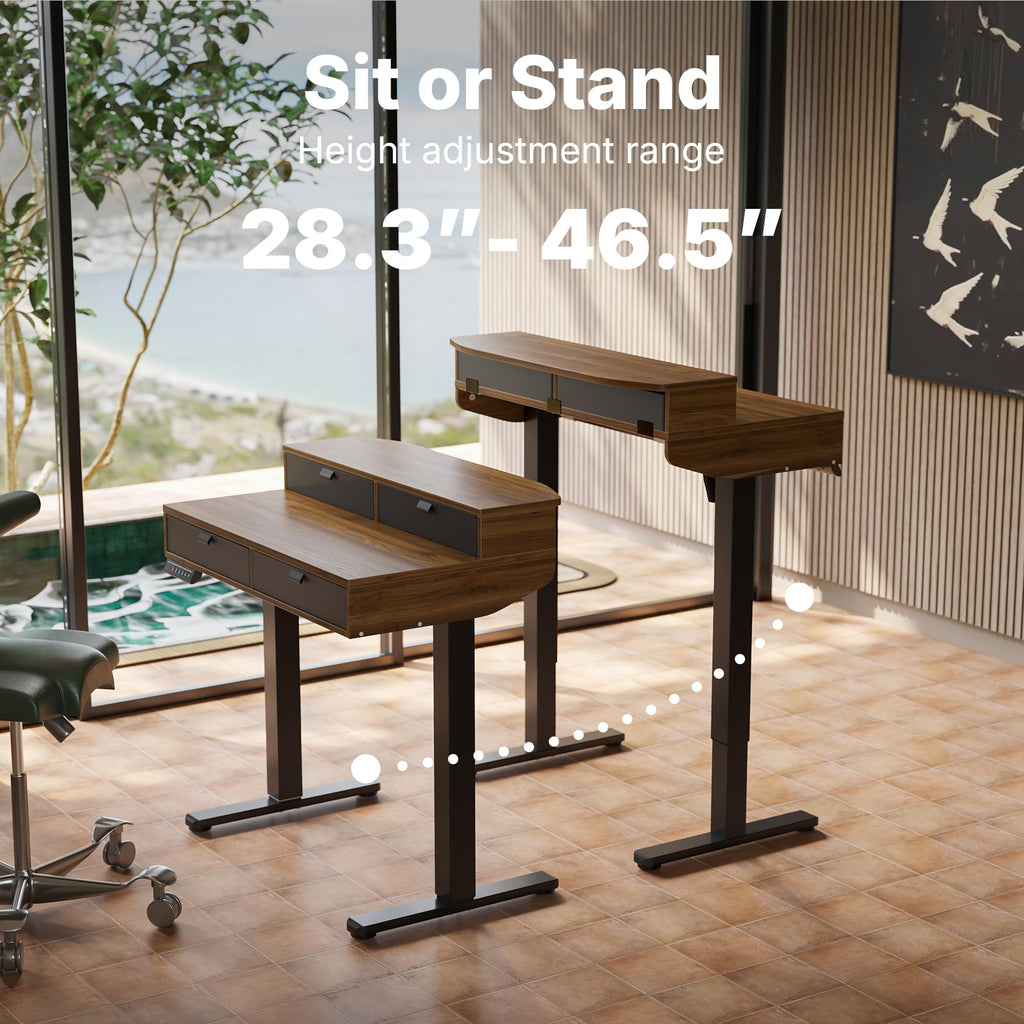 32 x 20 Inch Electric Standing Desk with 4 Drawers, Walnut