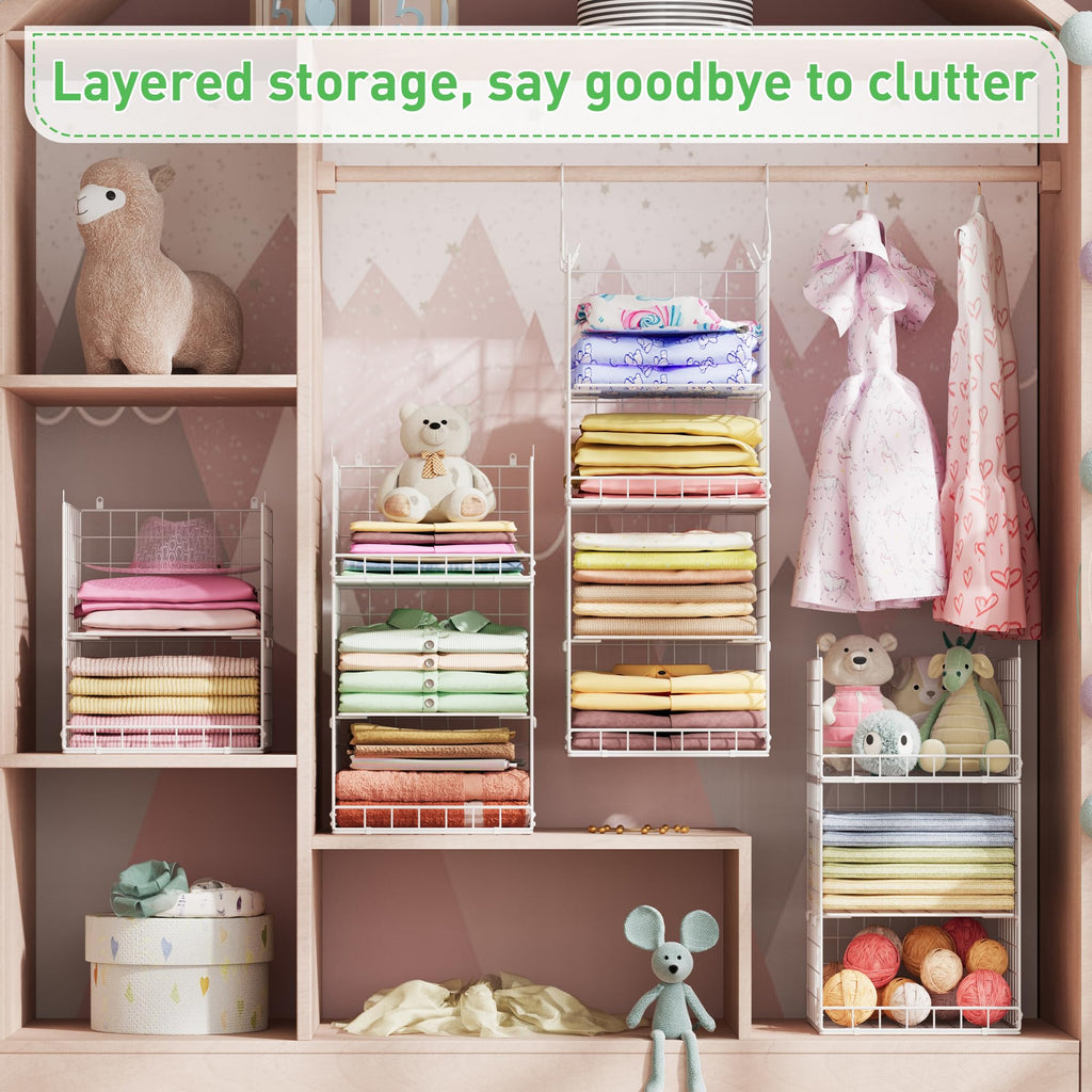 4-in-1 Hanging Closet Organizers and Storage, 4 Hooks 2 Adjustable Dividers