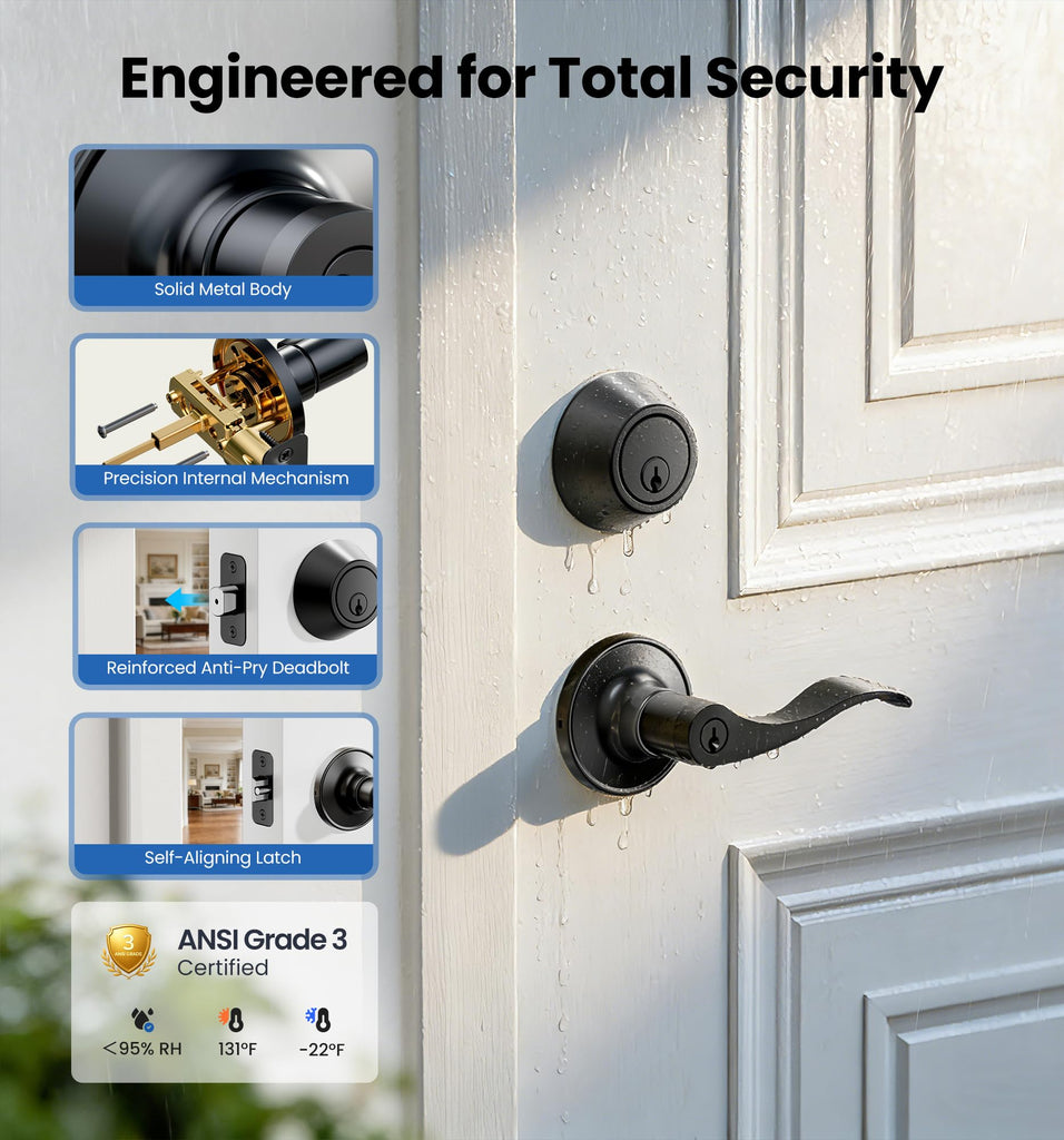 Keyed Alike Front Door Handle Lock Set with Deadbolt, Matte Black