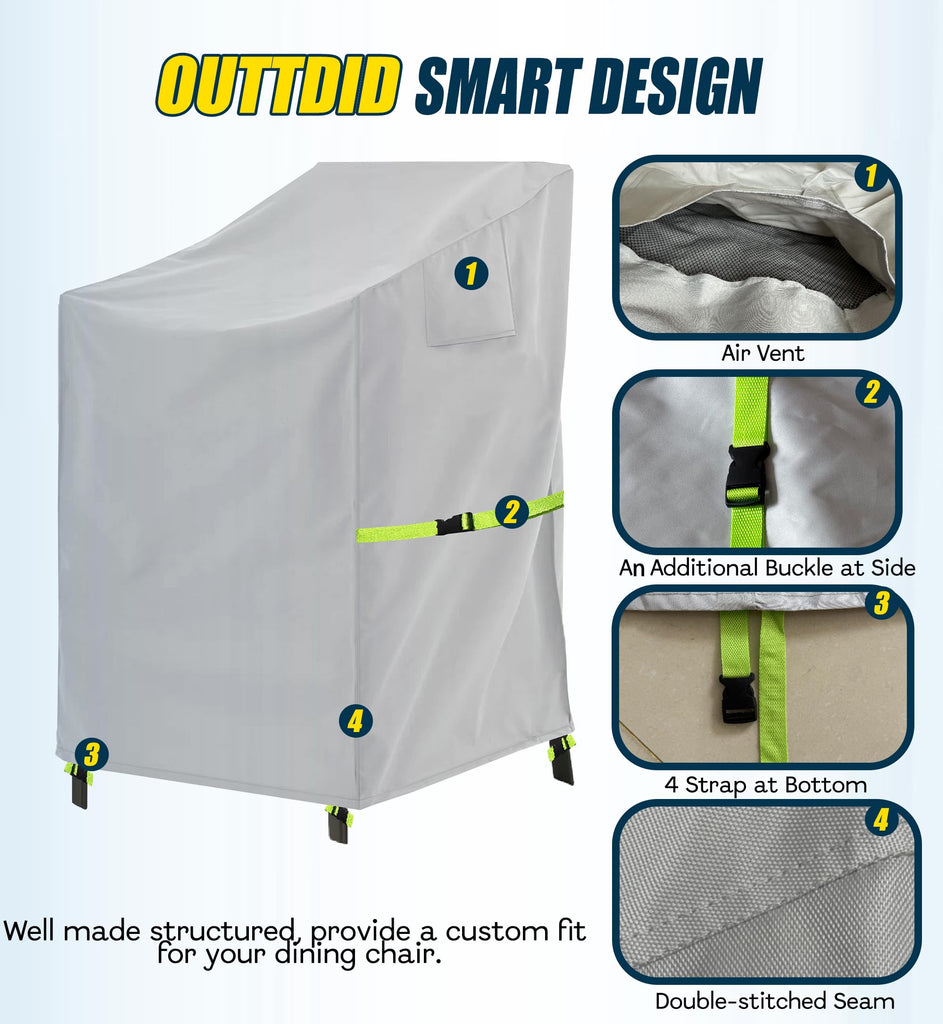 Stackable Patio Chair Cover - 600D High Back Outdoor Chair Cover Waterproof & Heavy Duty, 1 Pack Lawn Furniture