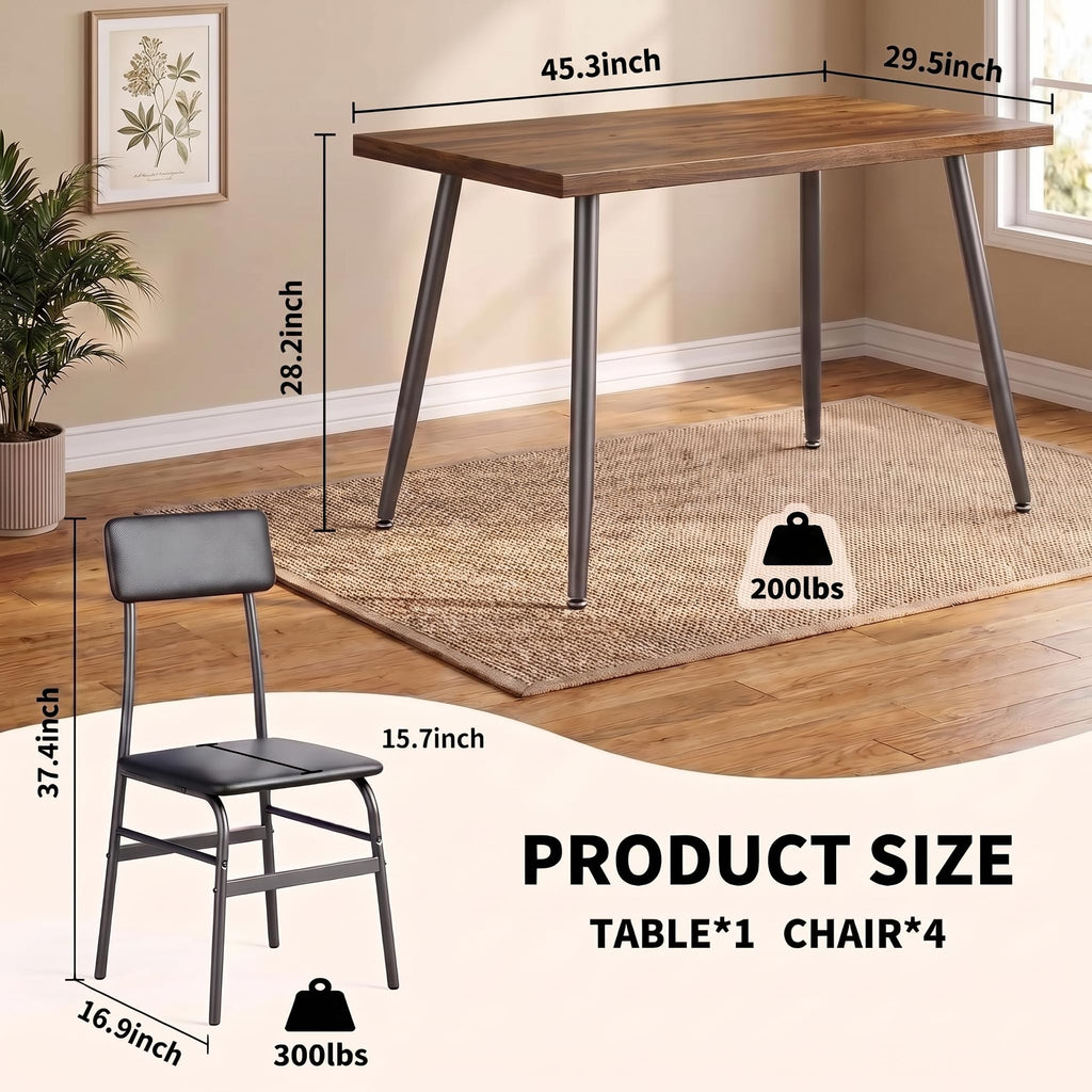 5 Piece Dining Table Set for 4, Modern Metal & Wood Kitchen Dinner Table with 4 Chairs, Space-Saving Dining Room