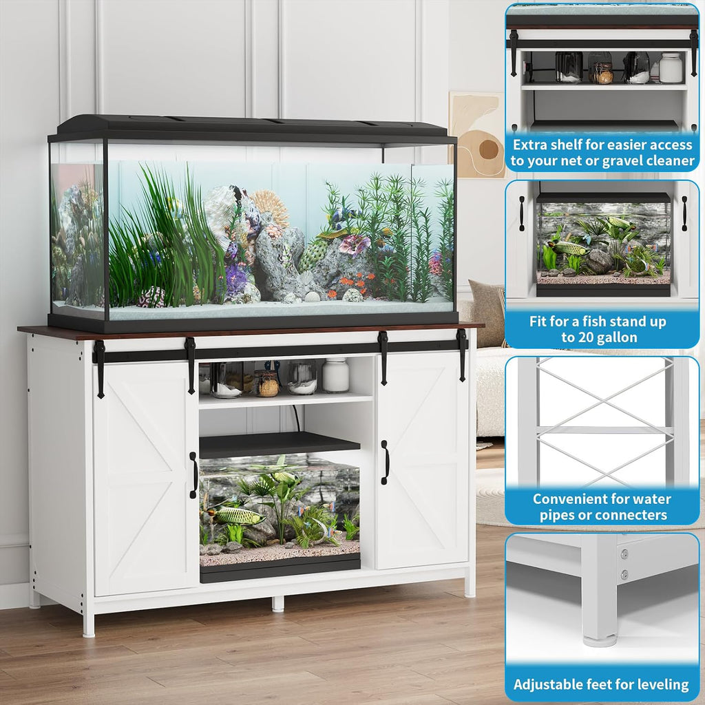 Farmhouse 55-75 Gallon Fish Tank Stand with Power Outlet, Grey