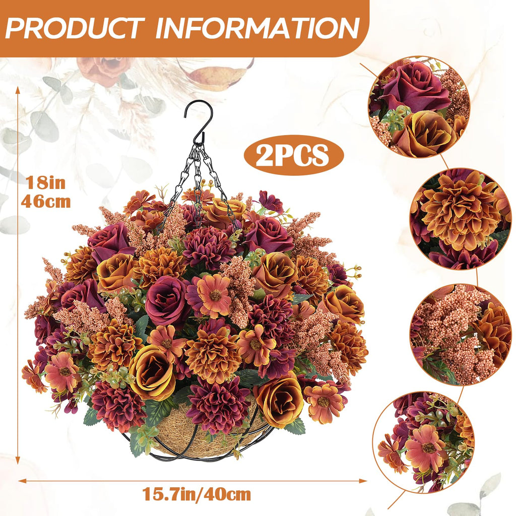 Fall Hanging Baskets 16 Pcs Artficial Fall Flowers for Outdoors