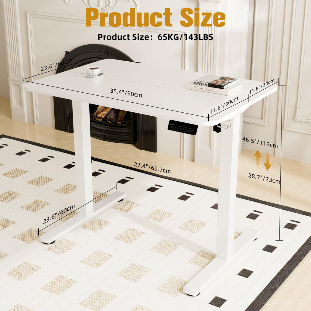 Small Standing Desk, 35"x24" Height Adjustable Sit-Stand Home Office, White