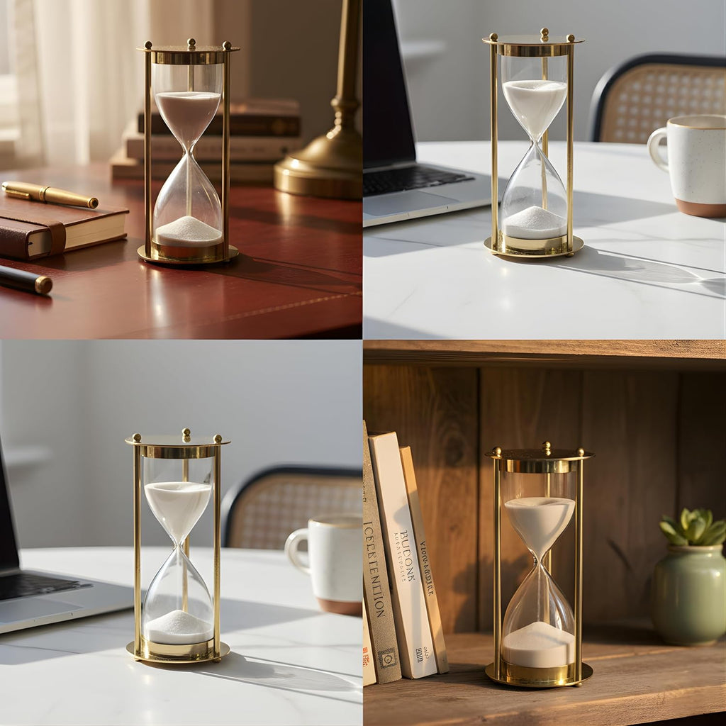 Hourglass Sand Timer - with White Sand, Decorative Modern Home & Office Desk Ornament, Elegant Time Management & Gift