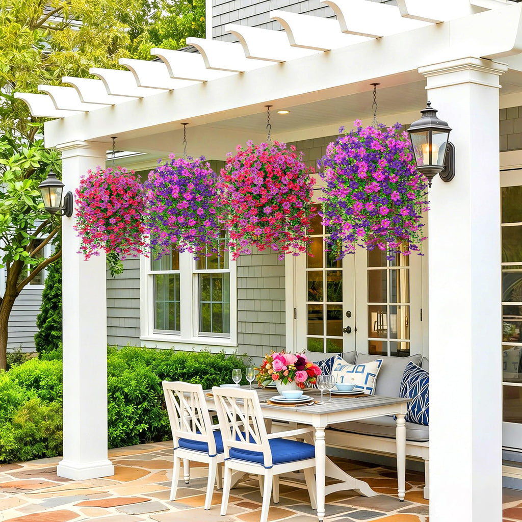 2 Set Artificial Hanging Flowers Plants Basket for Outdoors with Fake Daisy