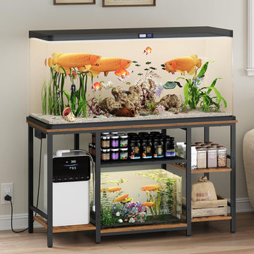 55-75 Gallon Fish Tank Stand with Power Outlet, 3-Tier Metal Frame Aquarium Stand, Heavy Duty Reptile Terrarium Tank
