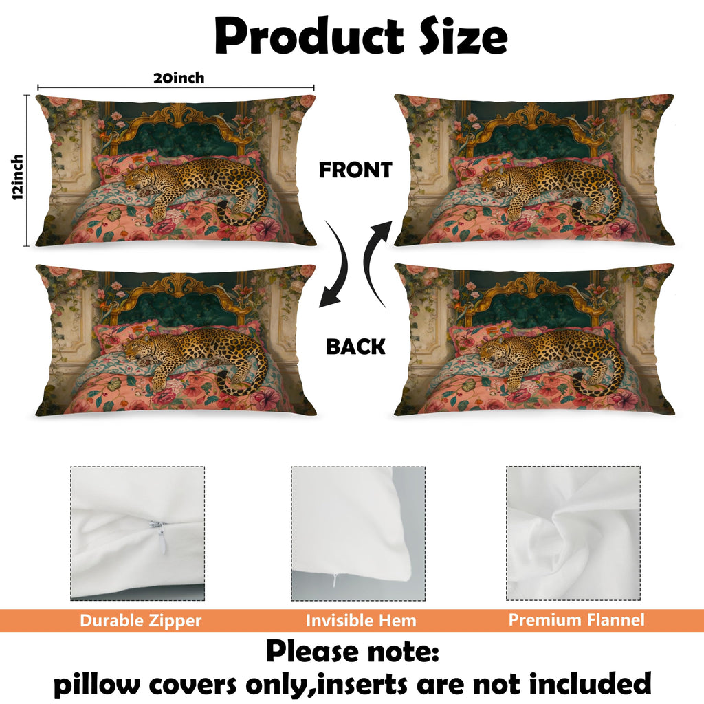 Eclectic Boho Leopard Floral Lumbar Pillow Covers 12x20, Set of 2