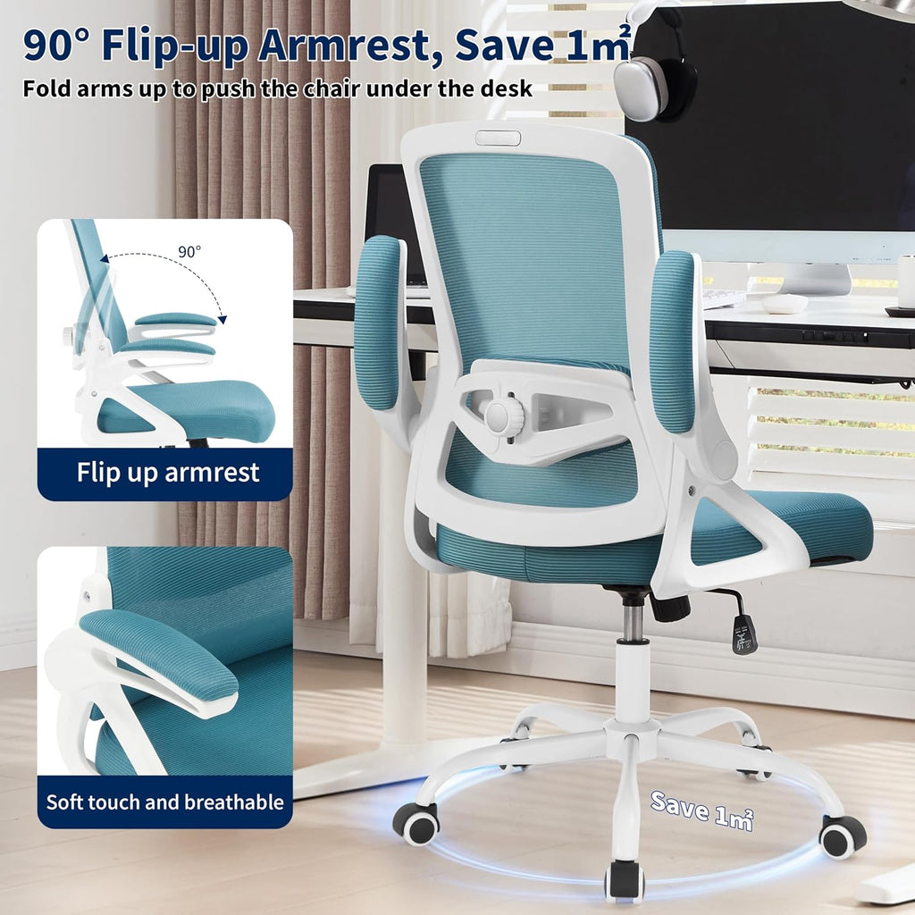 Ergonomic, Desk Chair with Adjustable Lumbar Support, Breathable Mesh Comfy Computer Chairs with Flip-up Armrests