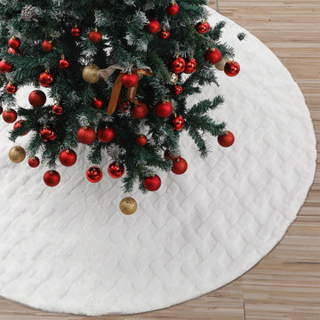 72 Inch Faux Fur White Christmas Tree Skirt for 7.5ft to 12ft Tree with Diamond Textured Pattern Christmas Large Tree