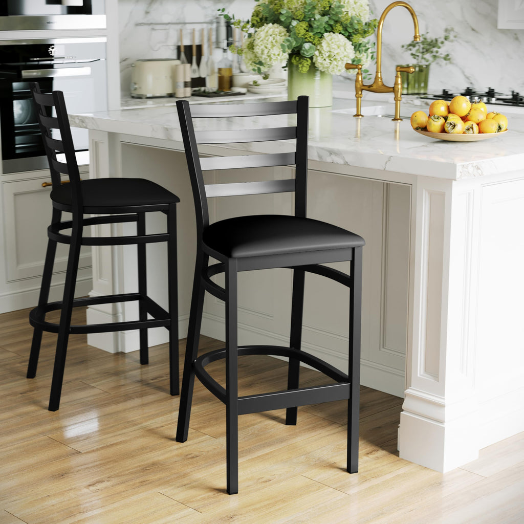 Hercules Series Ladder Back Metal Restaurant Barstool, Modern Upholstered Armless Bar Height Chair for Restaurants