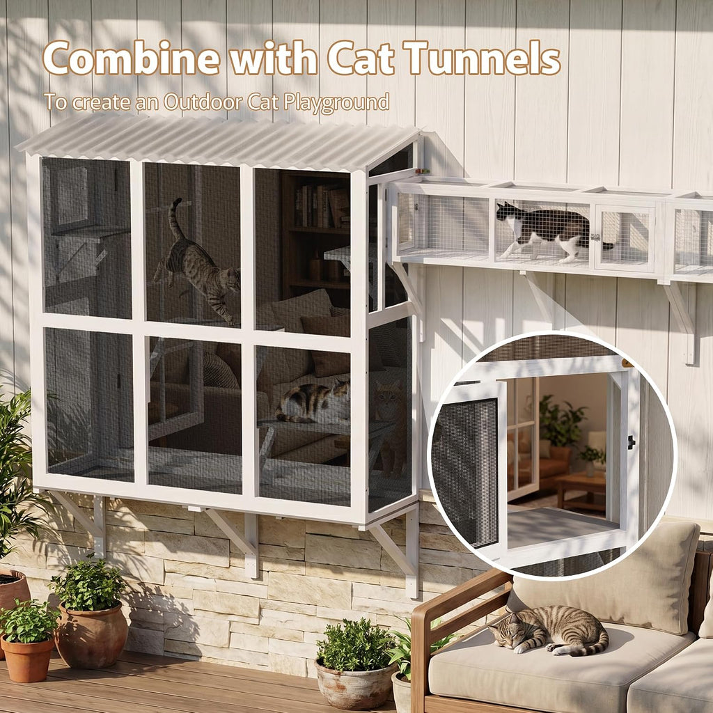 Cat Catio, Window Perch for Multiple Indoor Cats, Comfortable Wooden Window Box, All-Weather Use, Wooden Window