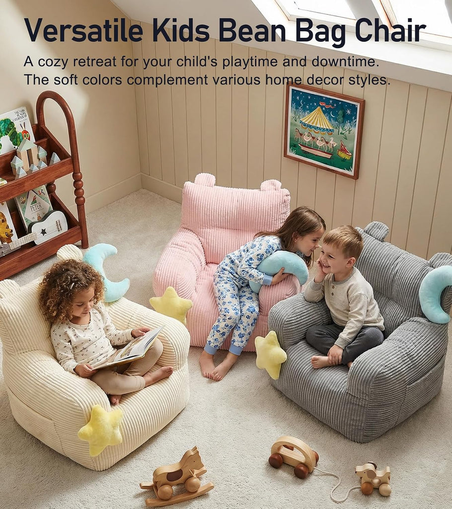 Kids Bean Bag Chair with 2 Plush Toys, Comfy Bean Bag Sofa