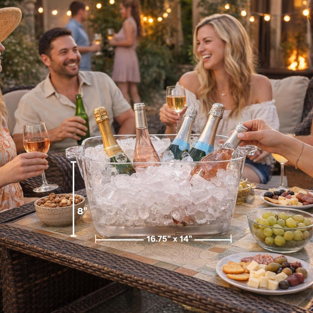 Acrylic Square Party Tub - Clear Beverage Cooler w/Handles, Wine Cooler, Beer Chiller, Ideal Party Tubs for Drinks