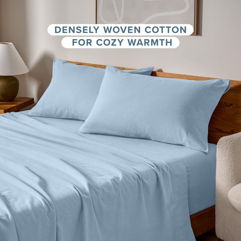 Flannel Pillowcases 100% Cotton (Standard Set of 2, Light Blue)
