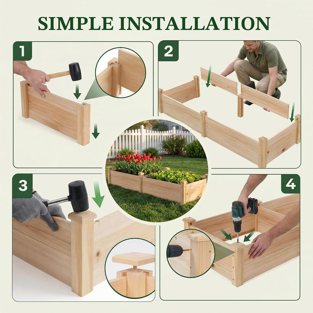 Raised Garden Bed Wooden Planter Box for Vegetables/Flowers, Wood | Fir wood raised bed offers easy assembly, and a