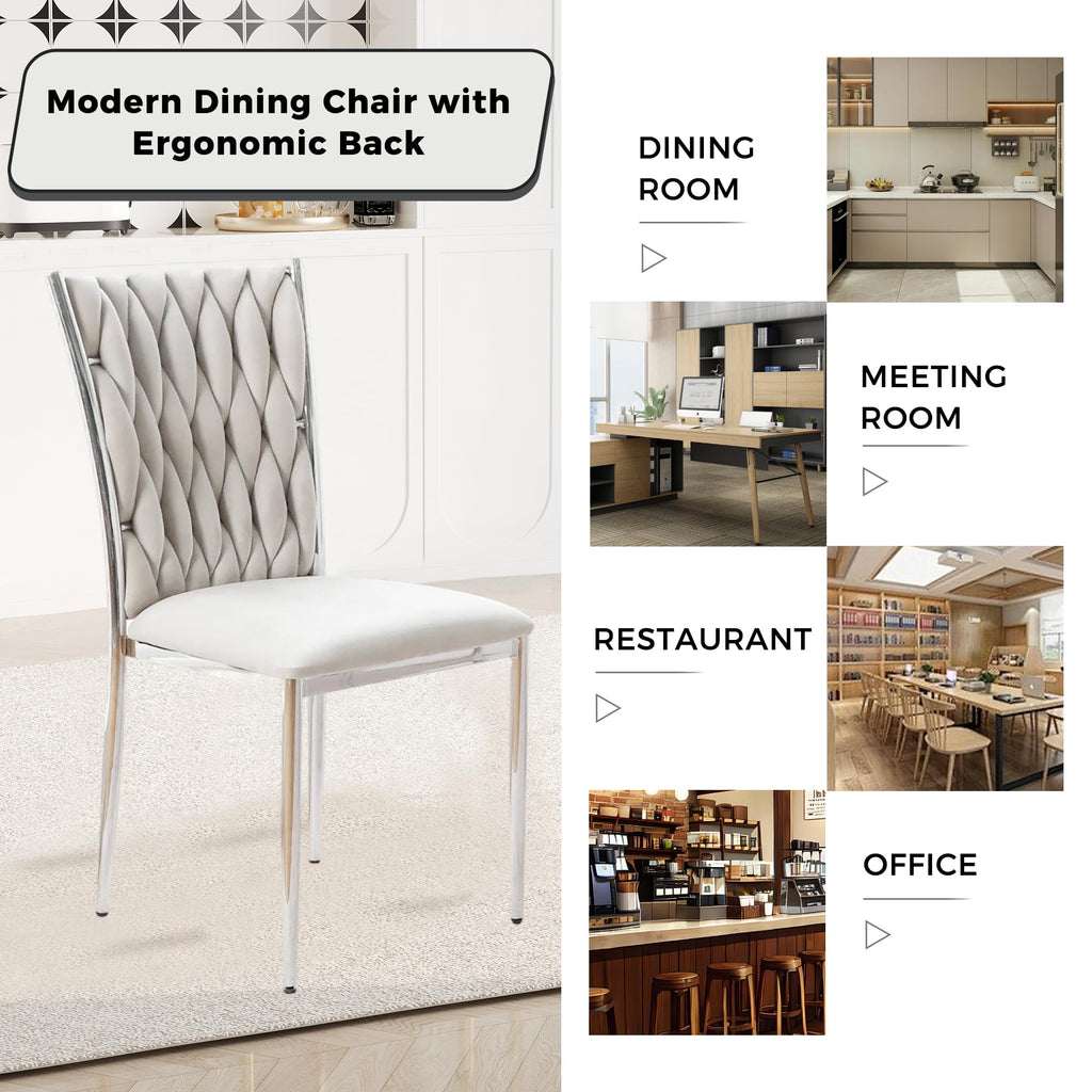Light Grey Velvet Dining Chairs Set of 4, Modern Upholstered Kitchen Chairs