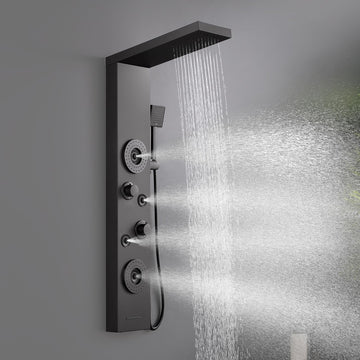 5 in 1 Rainfall Shower Panel Tower with Tub Spout, Matte Black
