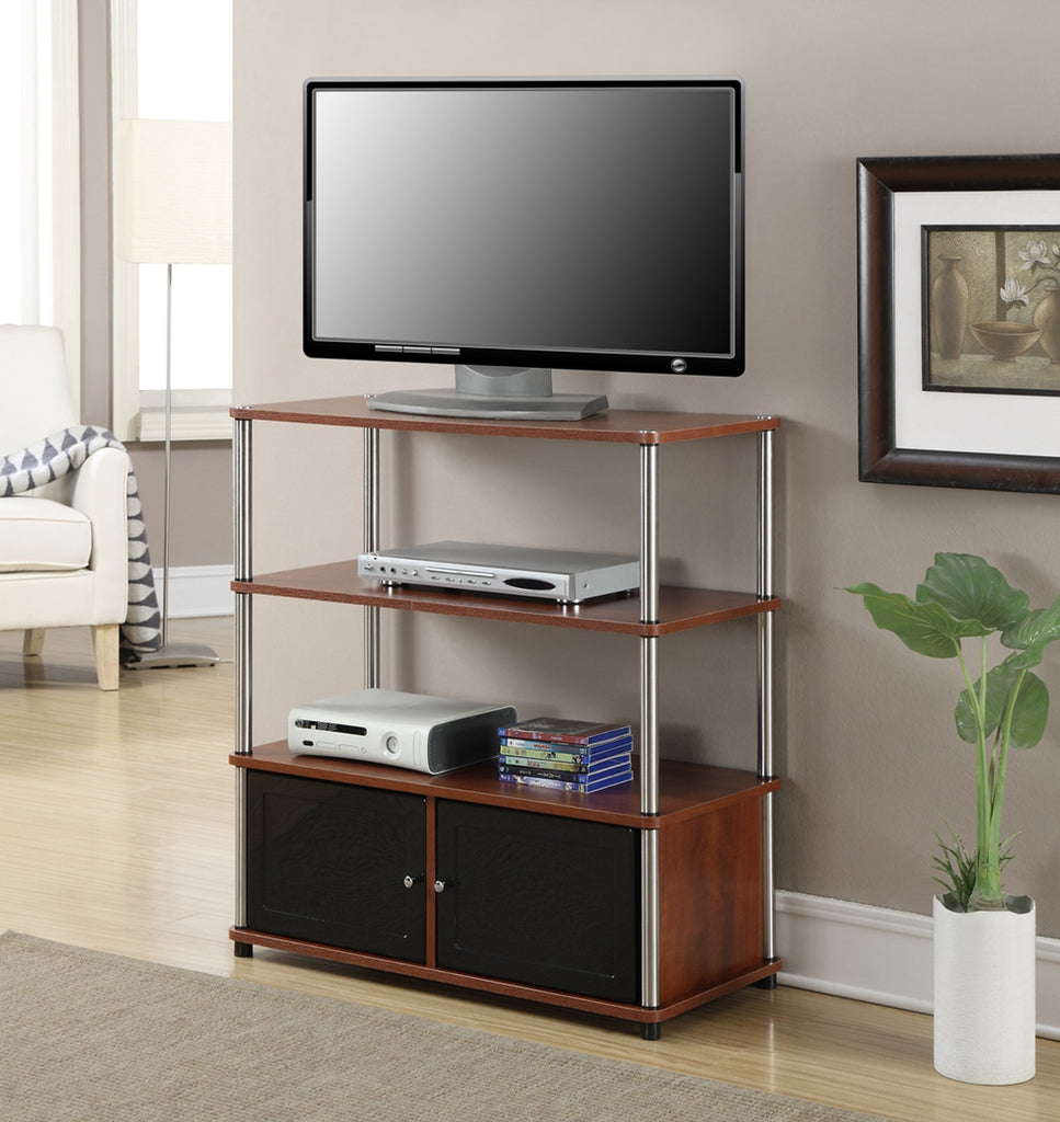 Concepts Designs2Go Highboy TV Stand with Storage Cabinets and Shelves for TVs up to 40 Inches, Cherry
