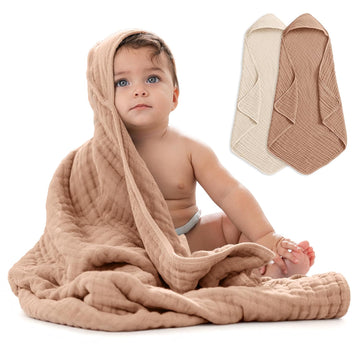 Hooded Baby Towel Pack, Large 32 x 32 Inch - 6 Layer 100% Muslin Cotton for Babies, Toddlers, Kids - Soft &